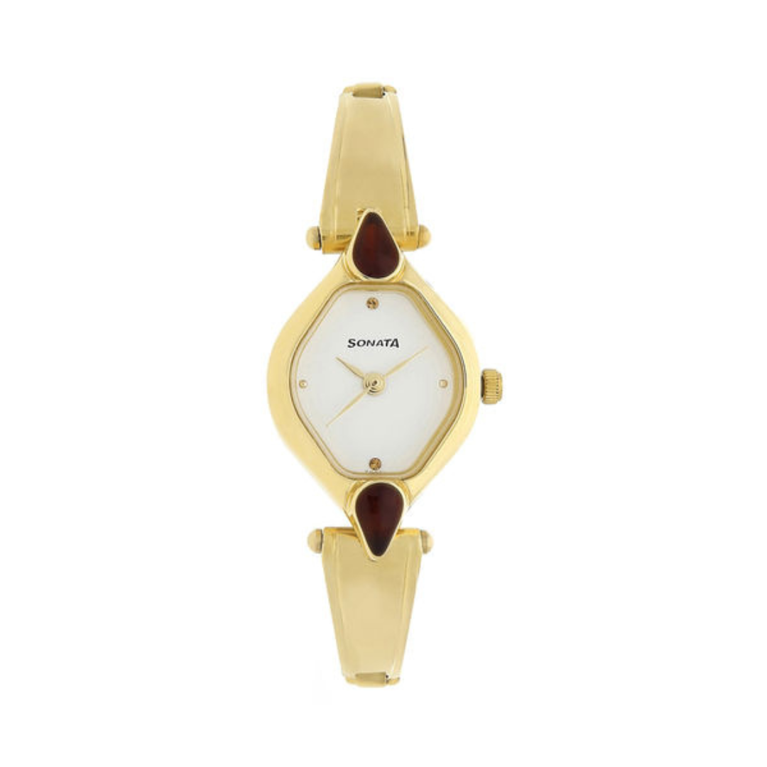 Sonata White Dial Golden Stainless Steel Strap Watch NR8063YM05 - KRISHNA WATCH COMPANY