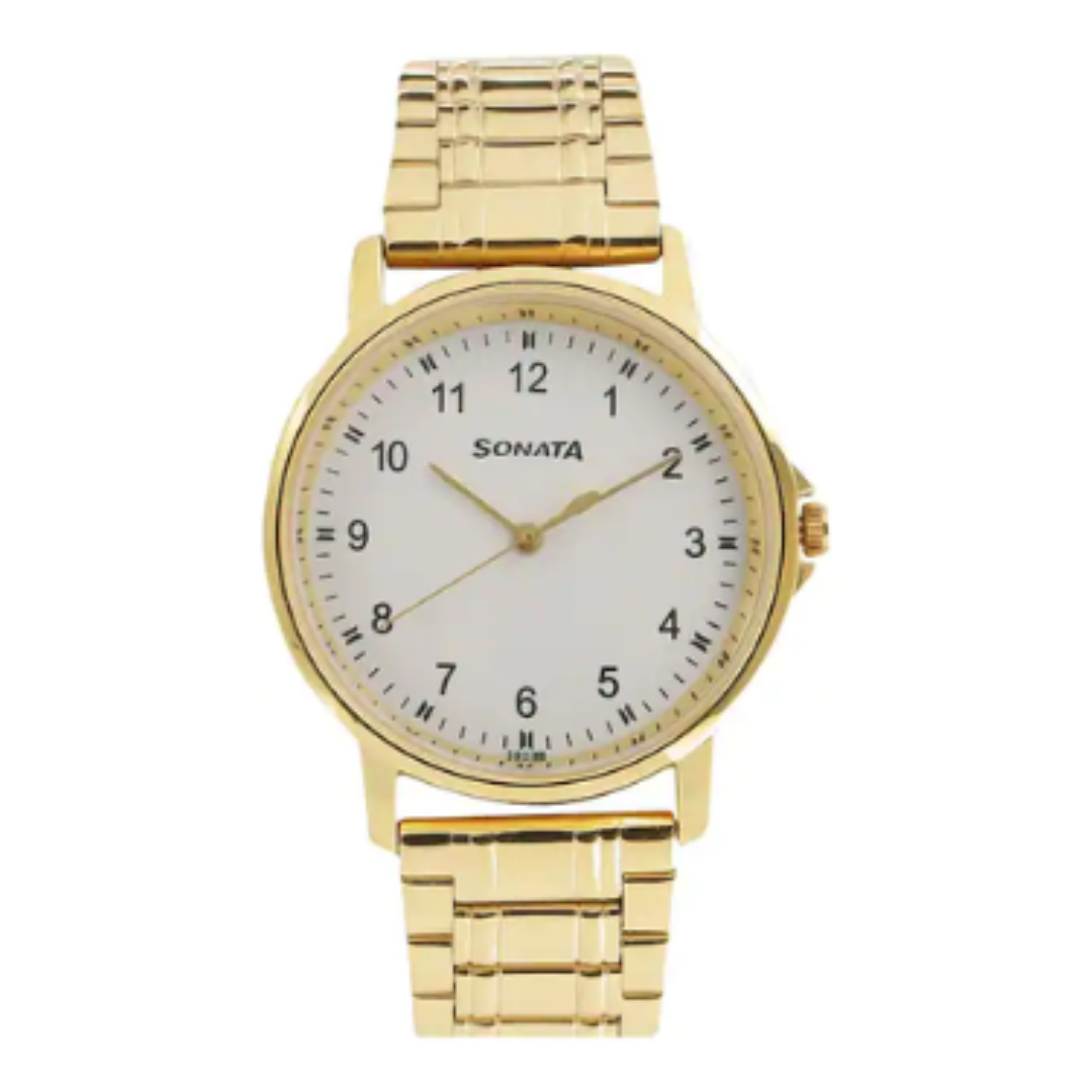 Sonata Essentials White Dial Stainless Steel Strap - 77083YM01 - KRISHNA WATCH COMPANY