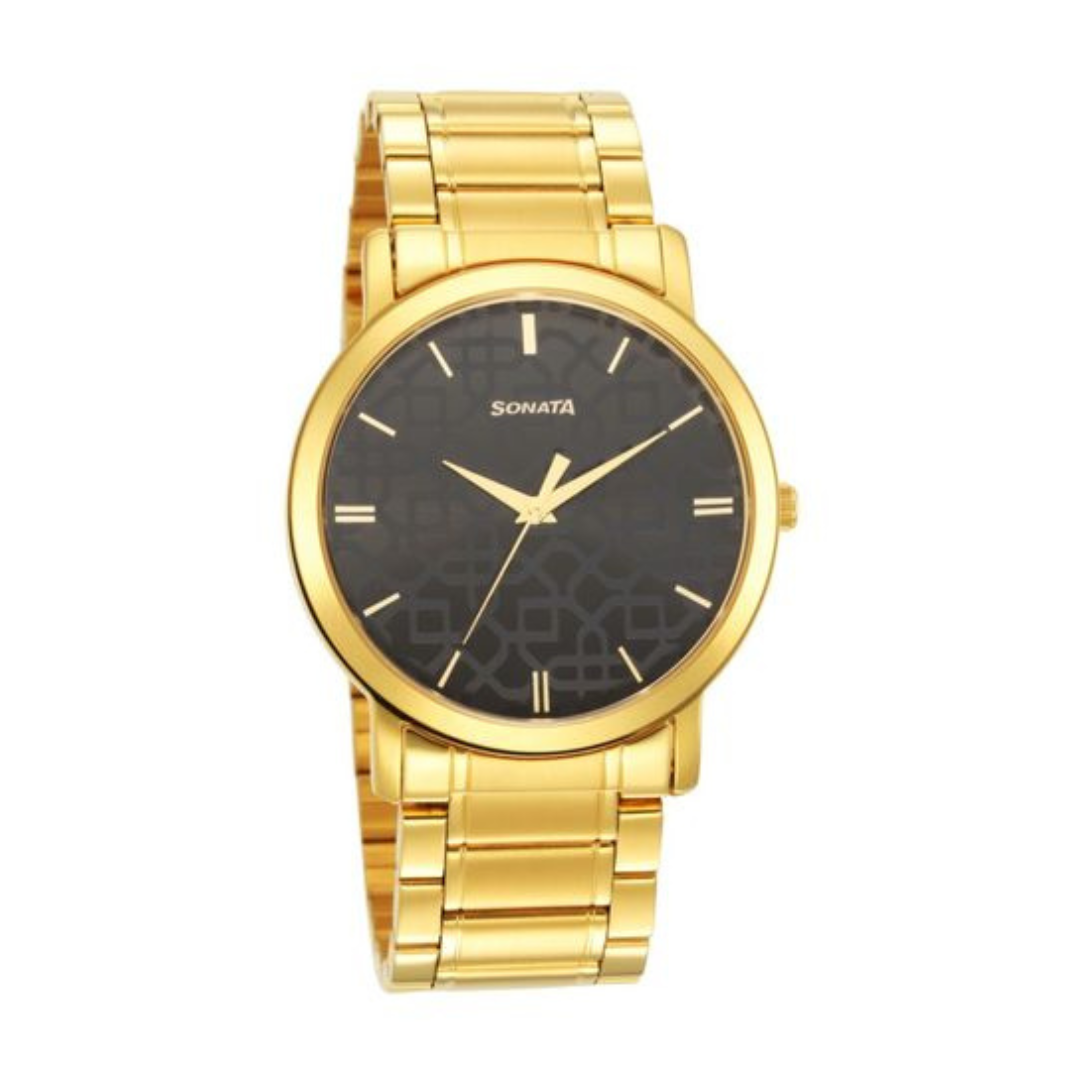 Sonata Utsav Black Dial Stainless Steel Strap Watch - 99701YM04 - KRISHNA WATCH COMPANY