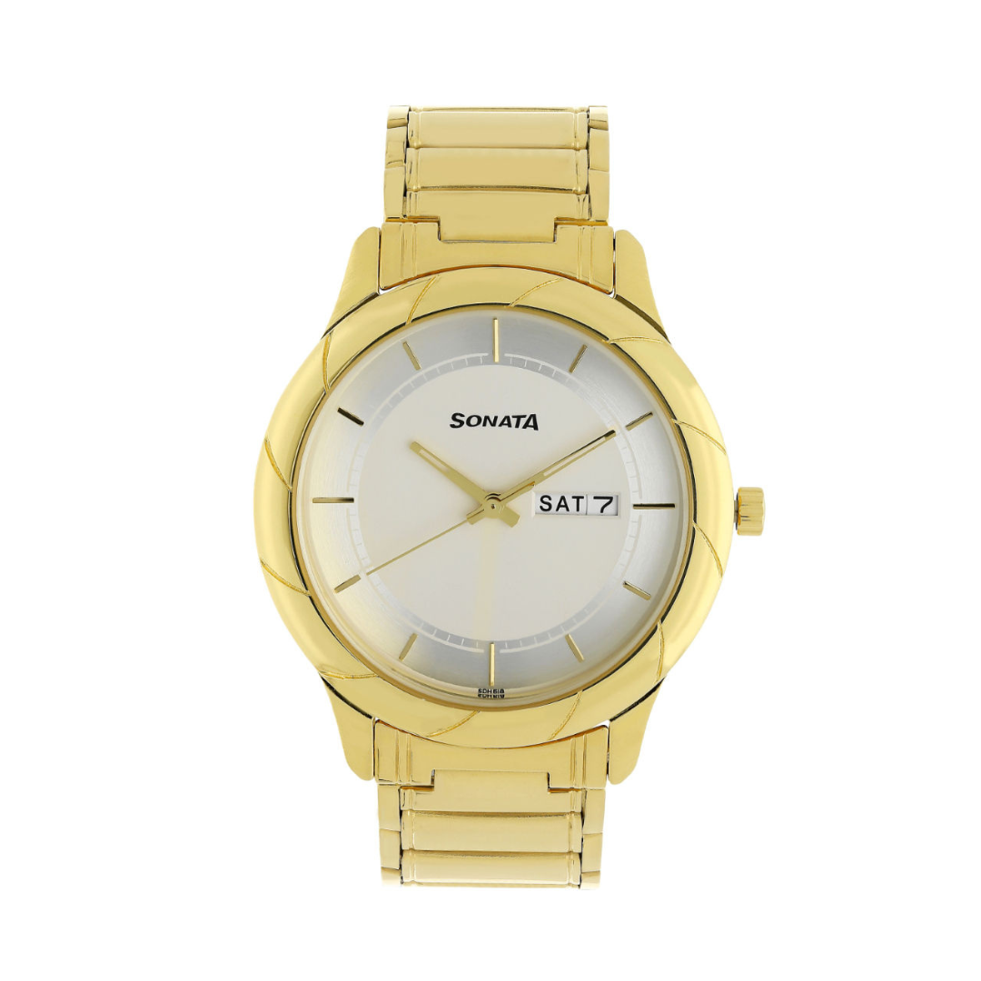Sonata Utsav White Dial Stainless Steel Strap - 7125YM03 - KRISHNA WATCH COMPANY