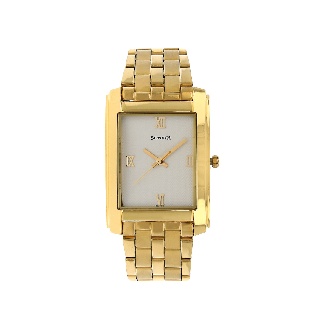 White Dial Golden Stainless Steel Strap Watch NR7953YM01 Krishna