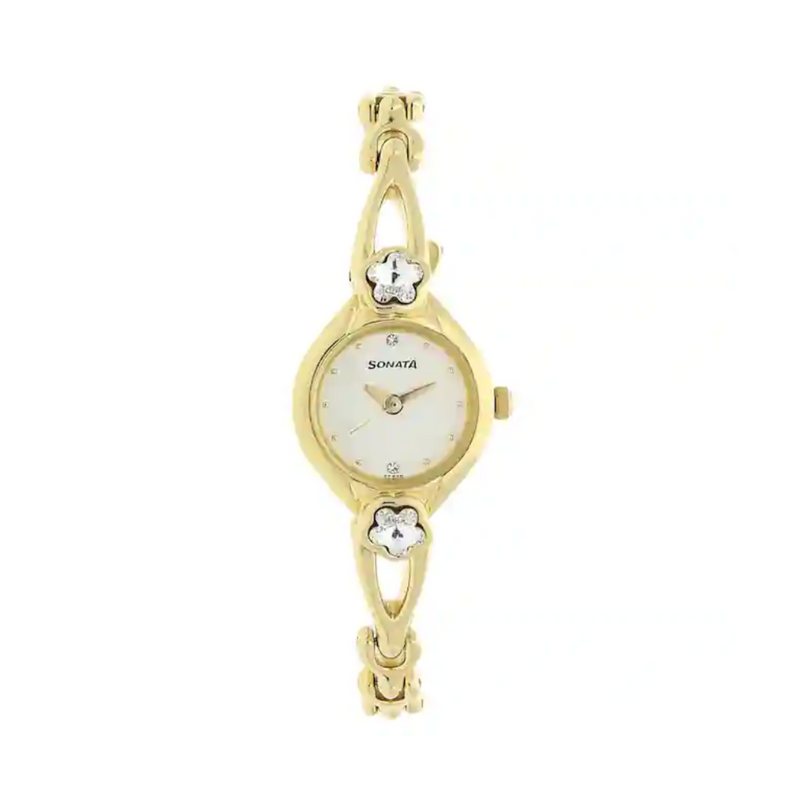 Sonata Champagne Dial Golden Metal Strap Watch - 8065YM01 - KRISHNA WATCH COMPANY