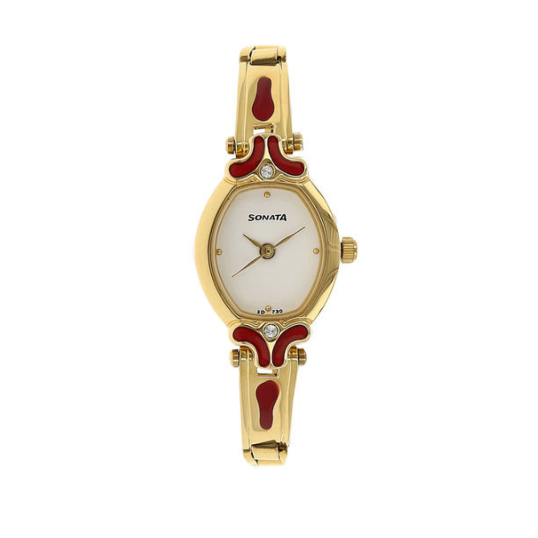 Sonata White Dial Golden Stainless Steel Strap Watch - 8068YM04 - KRISHNA WATCH COMPANY