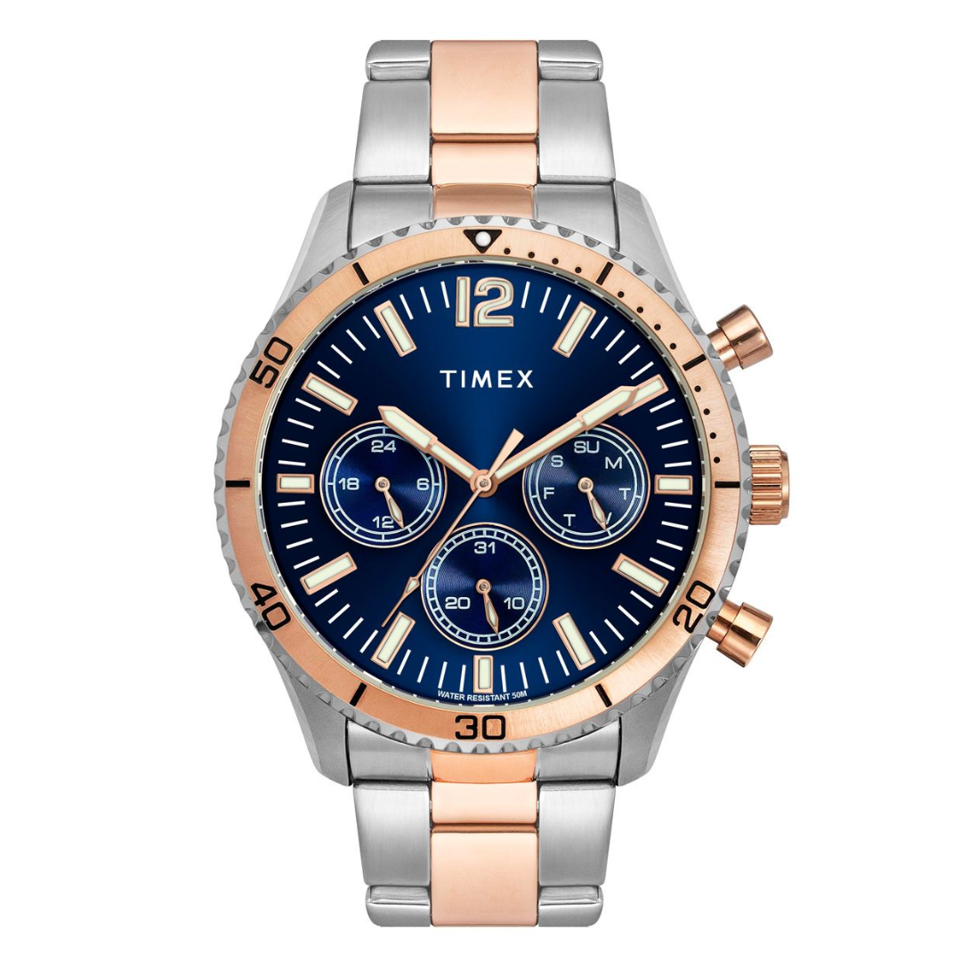 TIMEX E-CLASS PREMIUM-SPORT COLLECTION MULTIFUNCTION MEN ANALOG BLUE DIAL COLOURED QUARTZ WATCH, ROUND DIAL WITH 43 MM CASE WIDTH - TWEG22202 - KRISHNA WATCH COMPANY