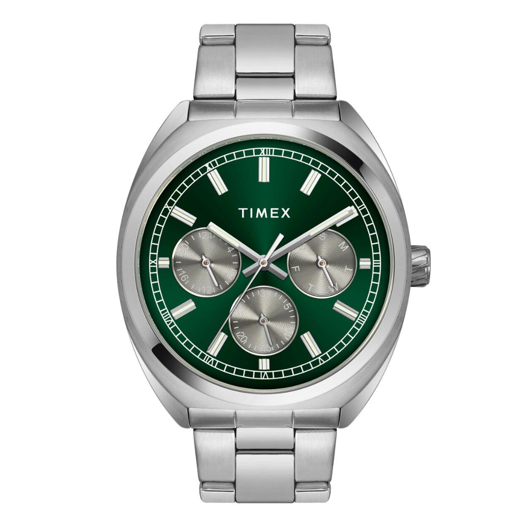 TIMEX E-CLASS PREMIUM-SPORT COLLECTION MULTIFUNCTION MEN ANALOG GREEN DIAL COLOURED QUARTZ WATCH, ROUND DIAL WITH 42 MM CASE WIDTH - TWEG22300 - KRISHNA WATCH COMPANY