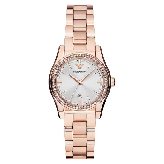Emporio Armani Three-Hand Date Rose Gold-Tone Stainless Steel Watch AR11558