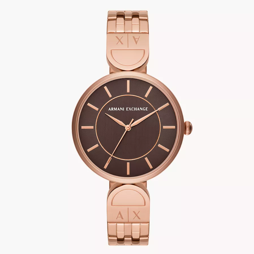Armani Exchange Three-Hand Rose Gold-Tone Stainless Steel Watch AX5384 - KRISHNA WATCH COMPANY