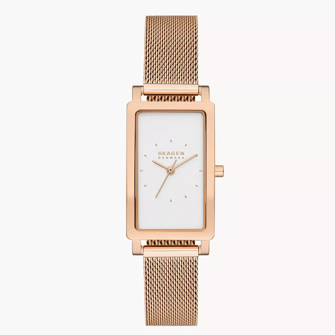 Hagen Three-Hand Rose Gold Stainless Steel Mesh Tank Watch SKW3095 - KRISHNA WATCH COMPANY