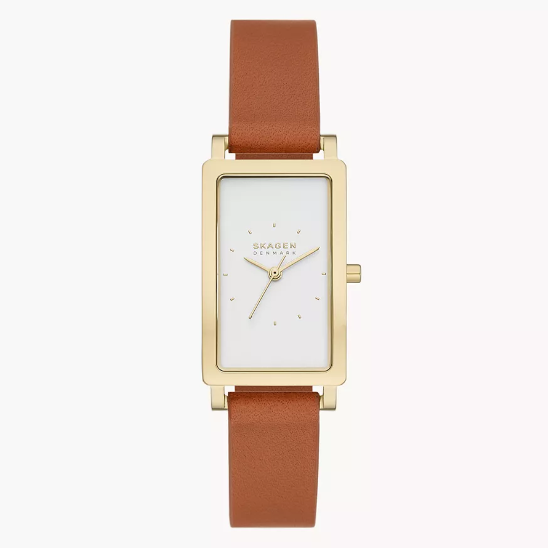 Hagen Three-Hand Brown Leather Tank Watch SKW3097