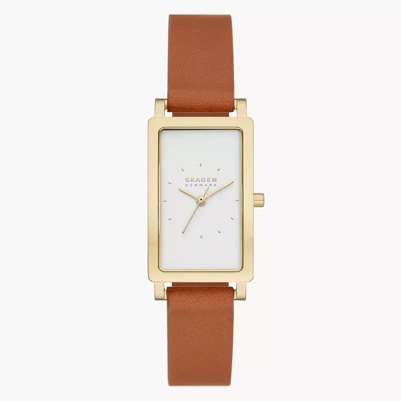 Hagen Three-Hand Brown Leather Tank Watch SKW3097