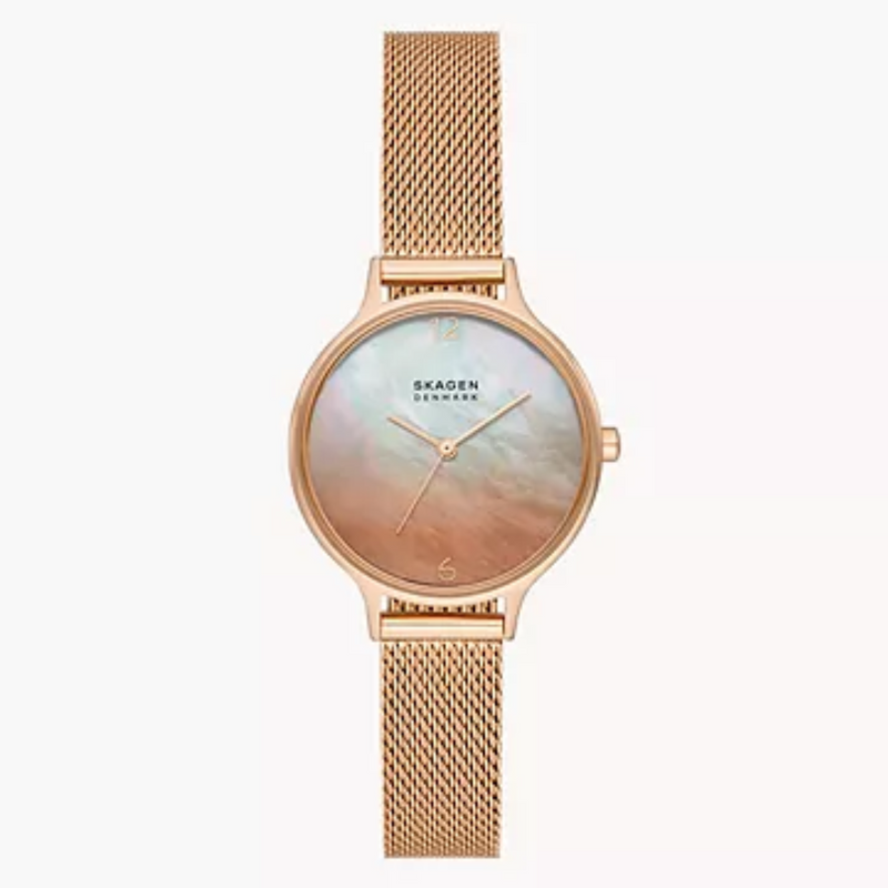 Anita Lille Three-Hand Ombré Mother of Peal Rose Gold Stainless Steel Mesh Watch SKW3107
