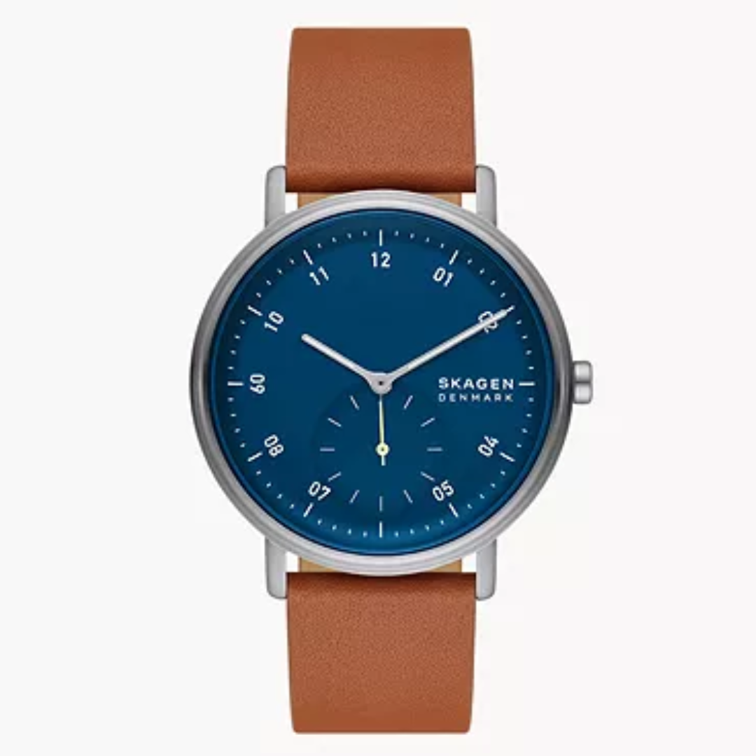 Kuppel Two-Hand Sub-Second Brown Leather Watch SKW6888 - KRISHNA WATCH COMPANY