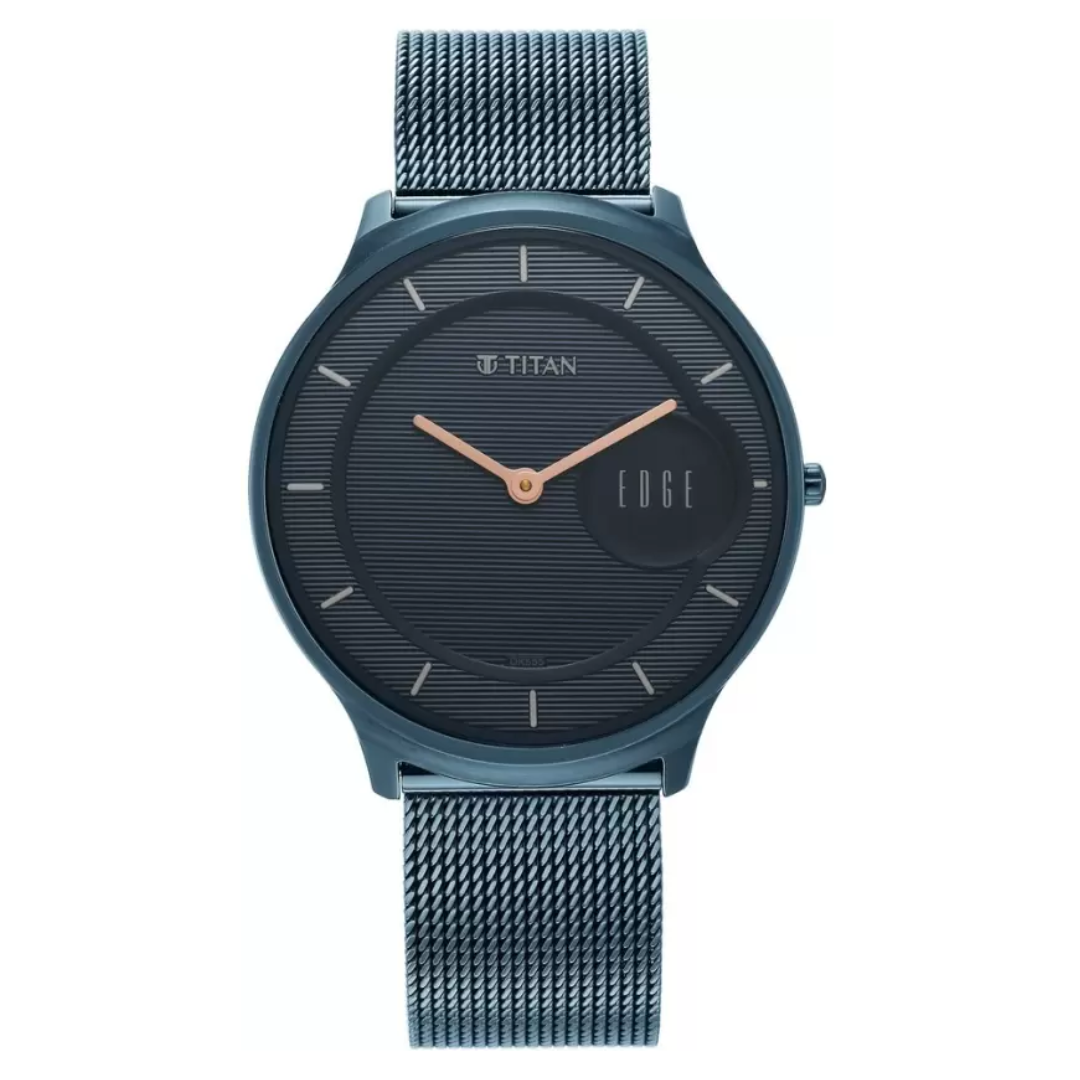Titan Edge Watch with Blue Dial in Anthracite Case 1843QM01 - KRISHNA WATCH COMPANY