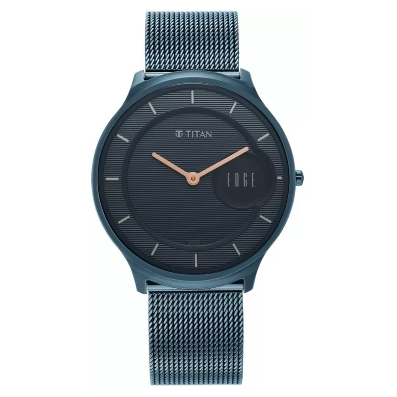 Titan Edge Watch with Blue Dial in Anthracite Case 1843QM01 - KRISHNA WATCH COMPANY