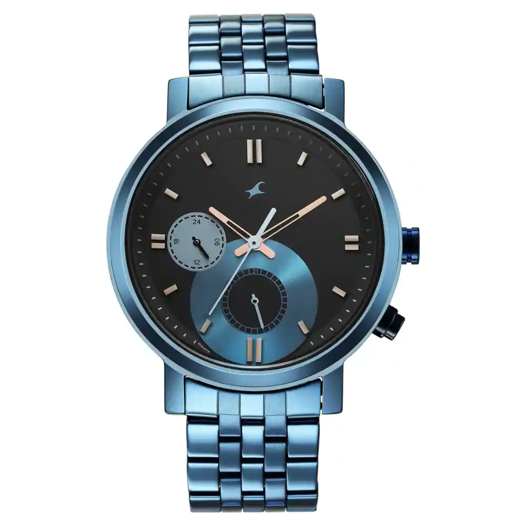TICK TOCK BLACK DIAL METAL STRAP WATCH 3287QM02