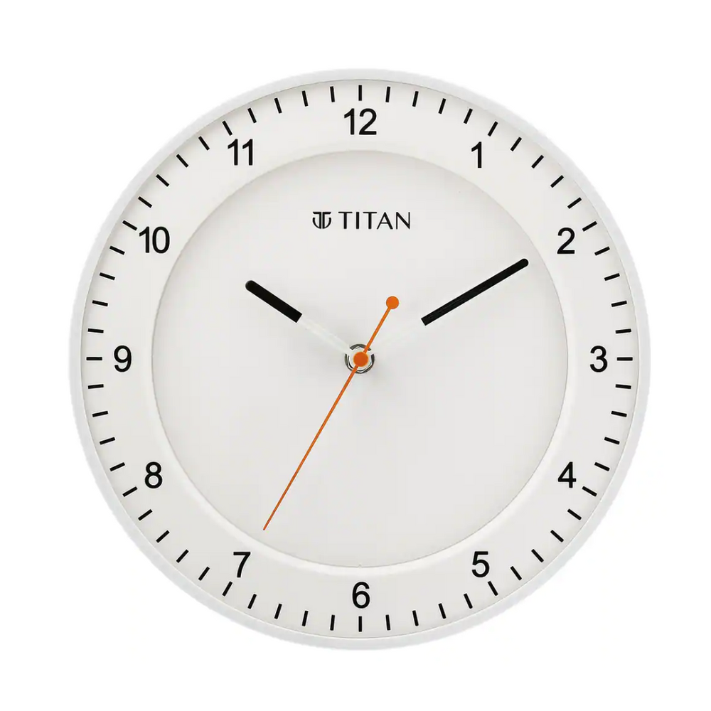 Titan Contemporary White Wall Clock with Domed Glass and Silent Sweep 27 x 27 cm (Small) W0010PA04 - KRISHNA WATCH COMPANY