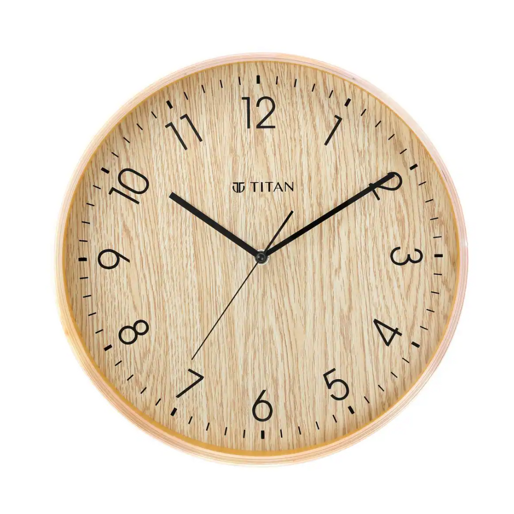 Titan Wooden Brown Wall Clock with Silent Sweep Technology - 31.5 cm x 31.5 cm (Medium) W0023WA01 - KRISHNA WATCH COMPANY