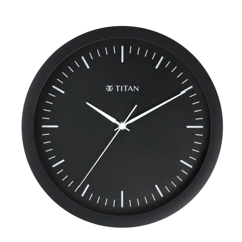 Titan Contemporary Black Wall Clock with Silent Sweep Technology 30 cm x 30 cm (Medium) W0036PA02 - KRISHNA WATCH COMPANY