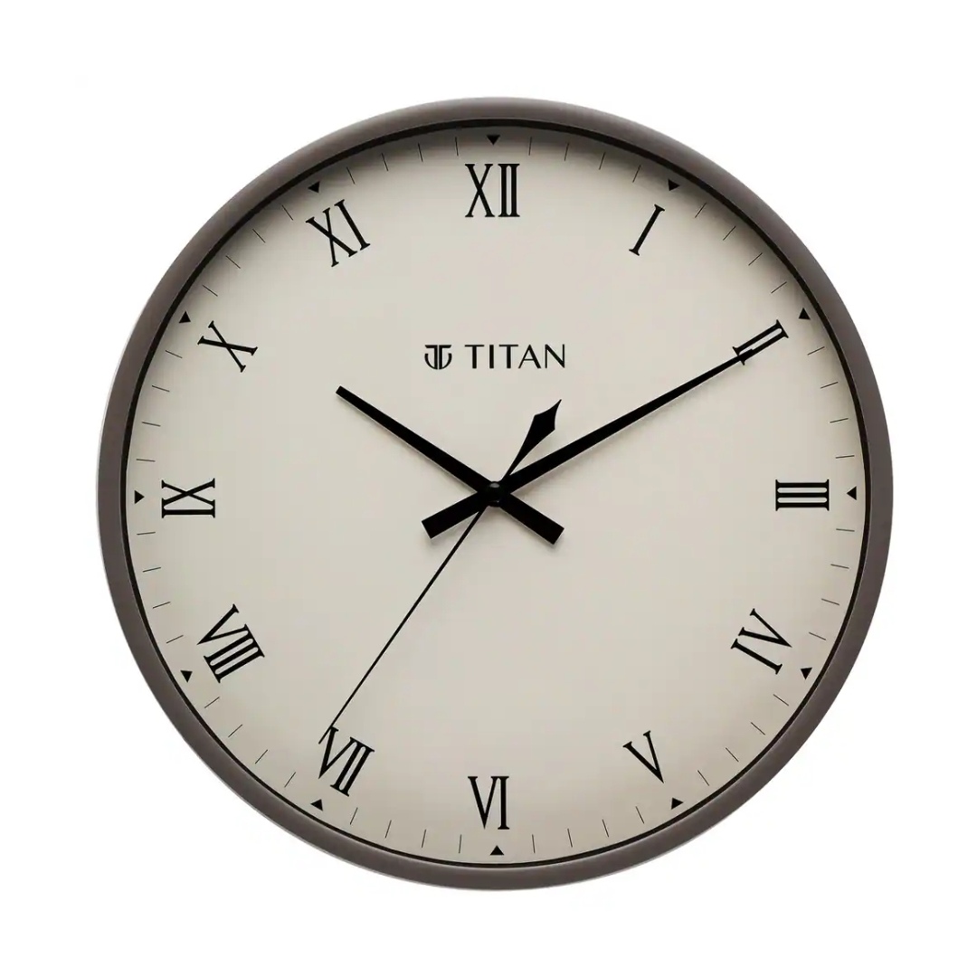 TITAN WALL CLOCK Classic Grey Wall Clock with Silent Sweep Technology - NCW0043PA04A - KRISHNA WATCH COMPANY