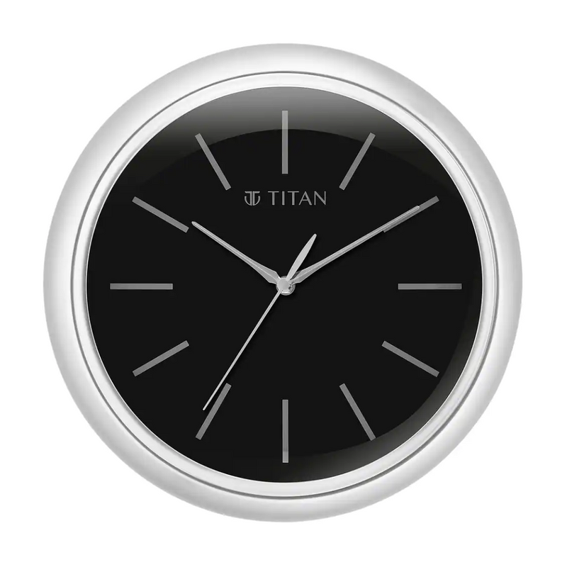 Titan Classic Silver Colour Wall Clock with Silent W0072PA02 - KRISHNA WATCH COMPANY