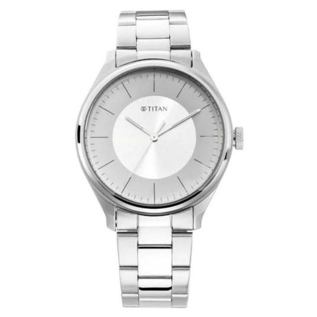 TITAN Workwear Watch with Beige Dial & Metal Strap 1802SM03 - KRISHNA WATCH COMPANY