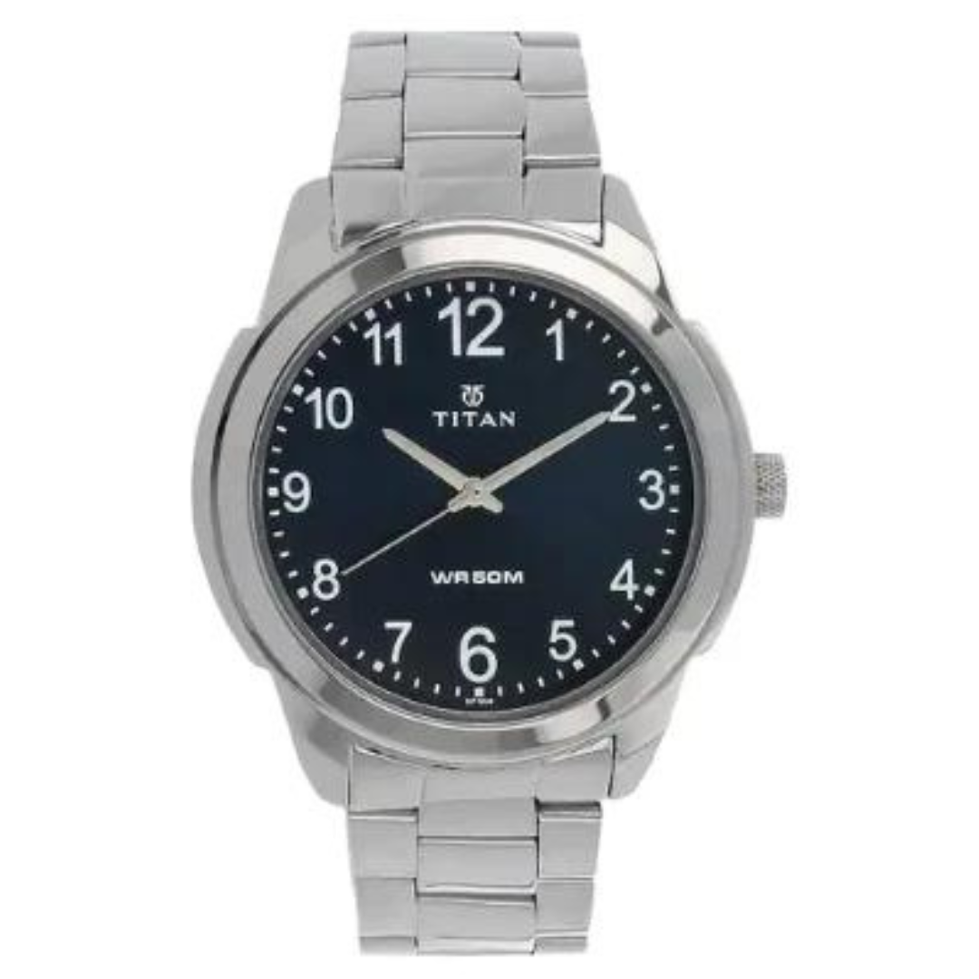 TITAN Blue Dial Silver Stainless Steel Strap Watch NN1585SM05 (DF306) - KRISHNA WATCH COMPANY