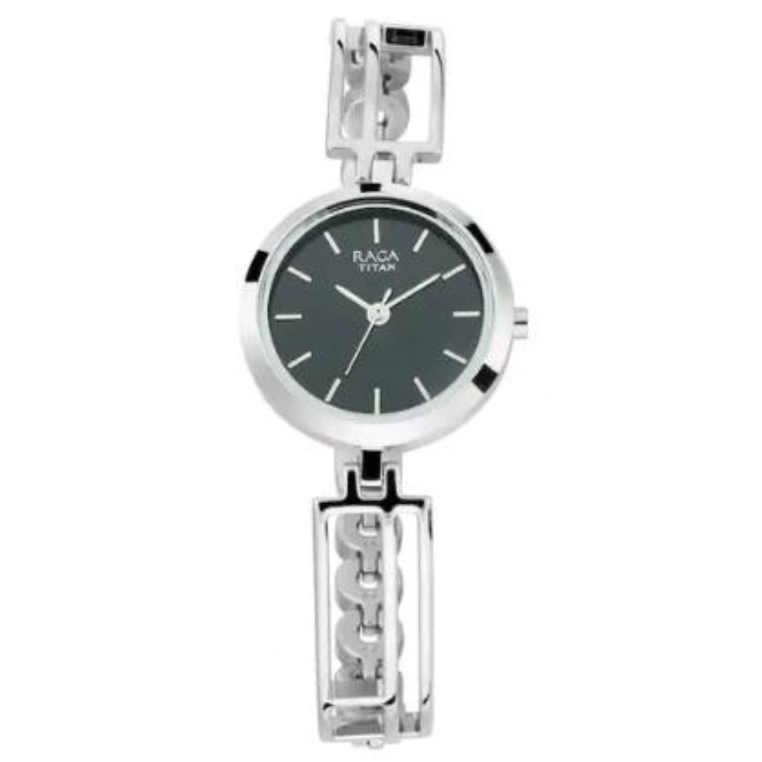 TITAN Raga Viva Black Dial Metal Strap Watch 2622SM01 - KRISHNA WATCH COMPANY