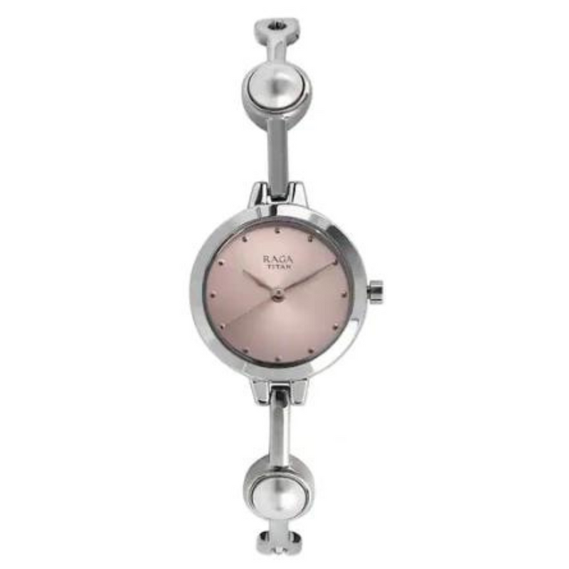 Titan Raga Pink Dial Silver Metal Strap Watch 2576SM01
