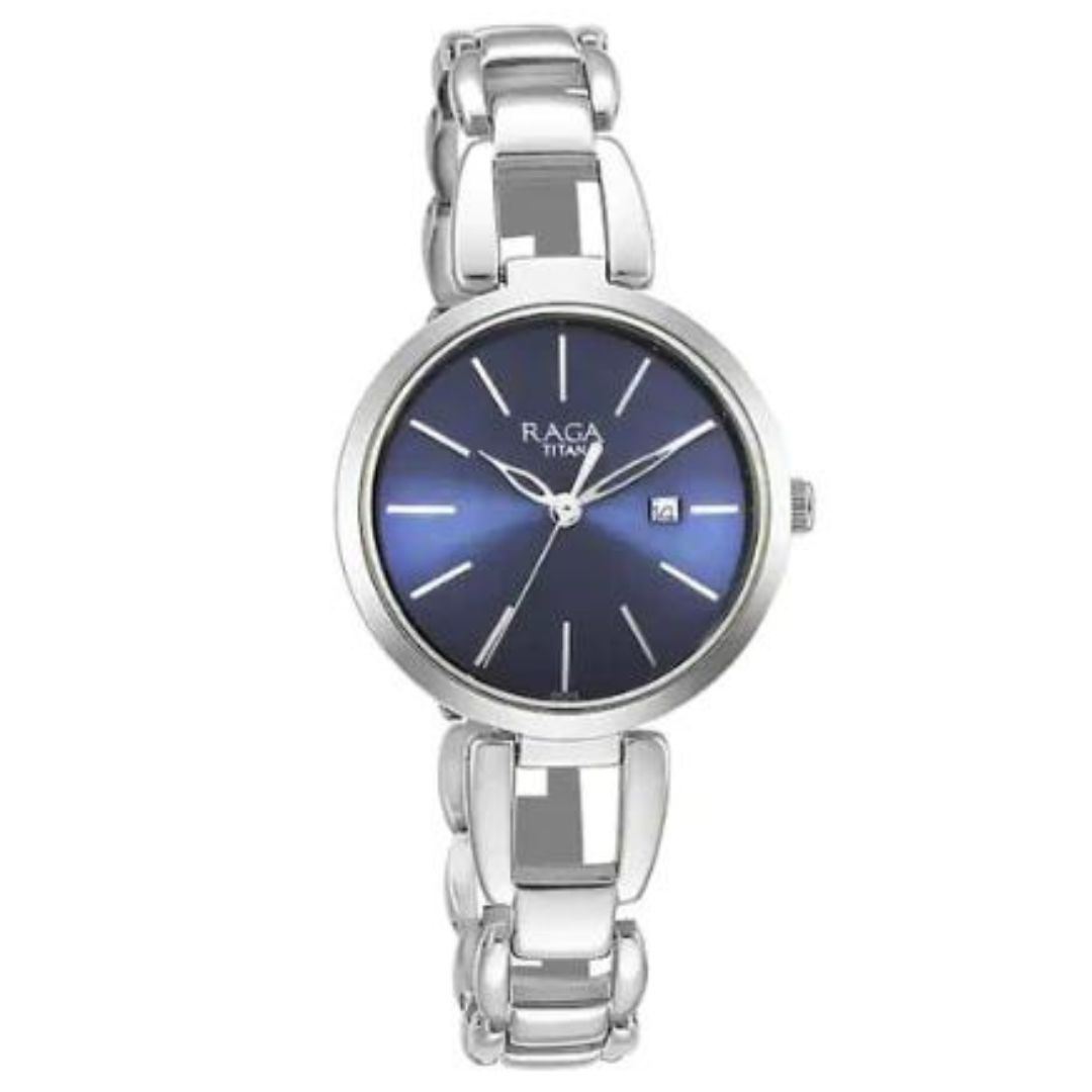 Titan Raga Viva Blue Dial Metal Strap Watch - 2642SM02 - KRISHNA WATCH COMPANY