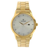 TITAN Silver Dial Golden Stainless Steel Strap Watch - 1584YM02