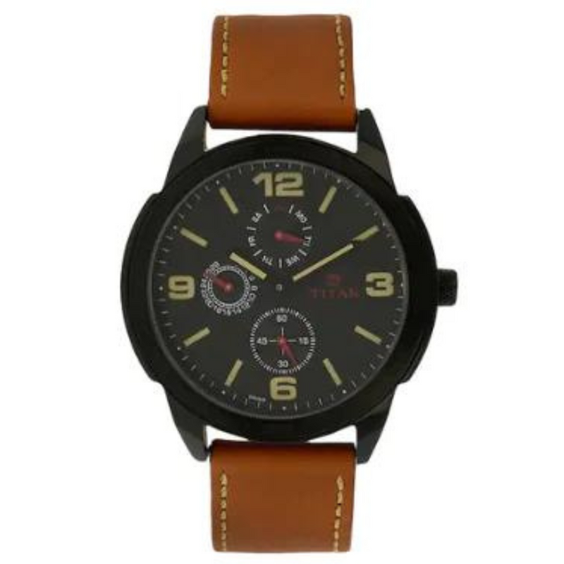 TITAN Black Dial Brown Leather Strap Watch 1585NL01