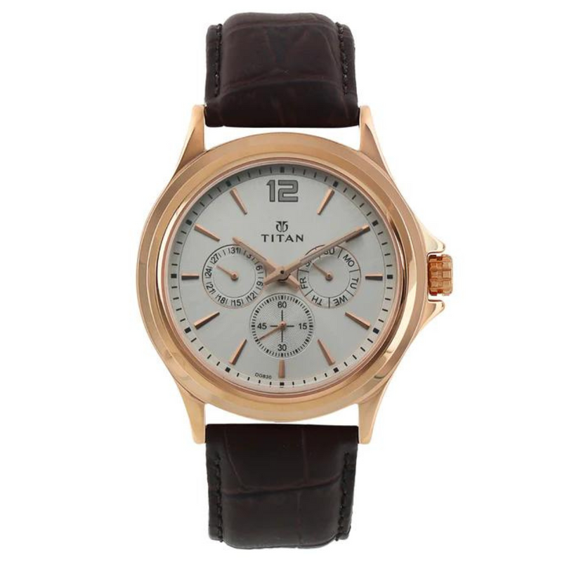 TITAN Workwear Watch with White Dial & Leather - 1698WL01