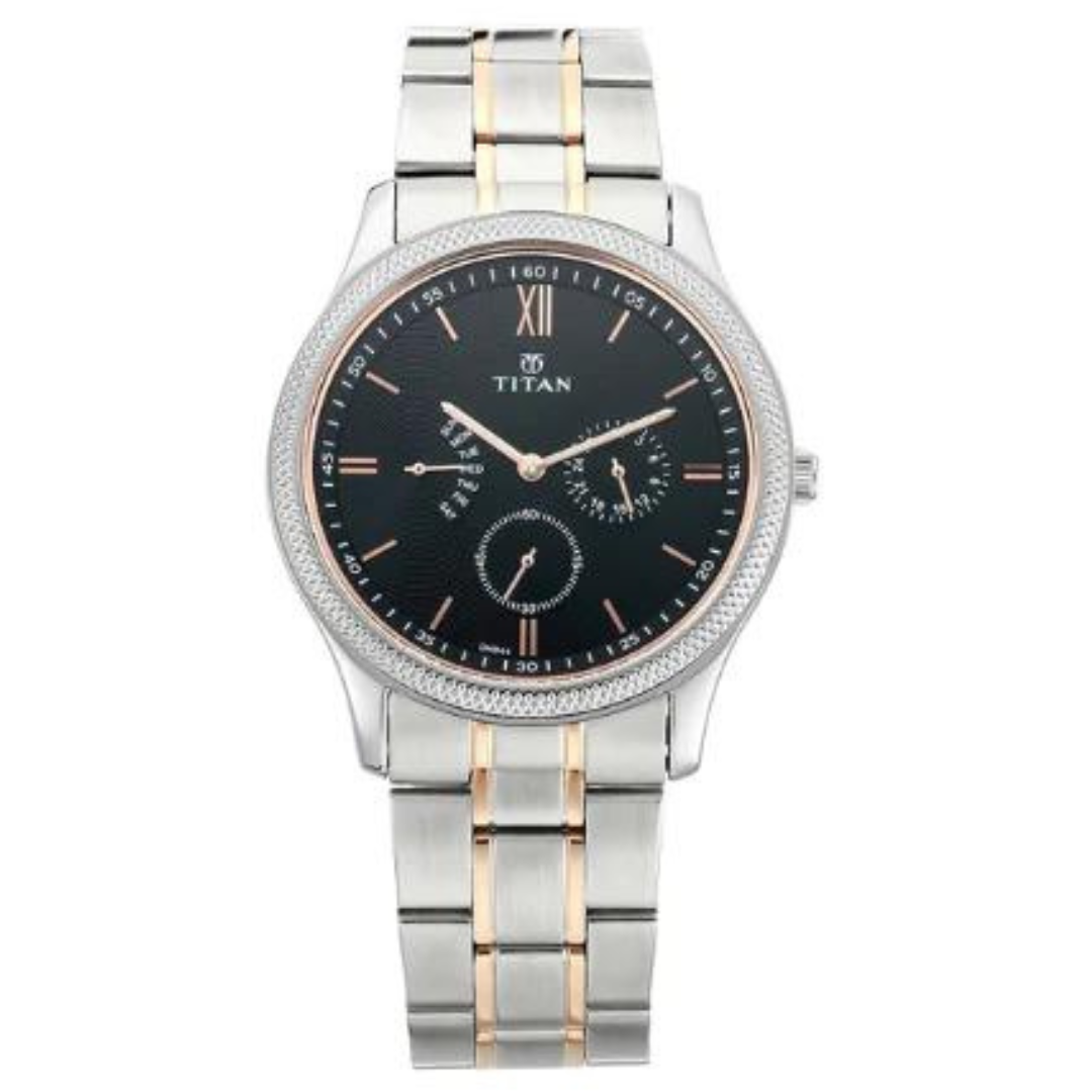 TITAN Retrograde Black Dial Stainless Steel Strap Watch 1768KM01 - KRISHNA WATCH COMPANY
