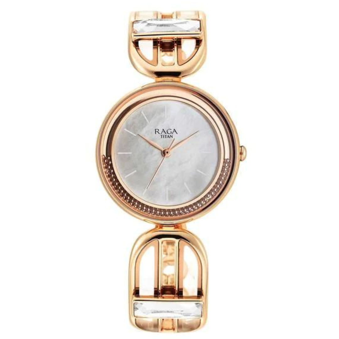 Titan Raga Delight Mother Of Pearl Dial Metals Strap Watch 95200WM01 - KRISHNA WATCH COMPANY