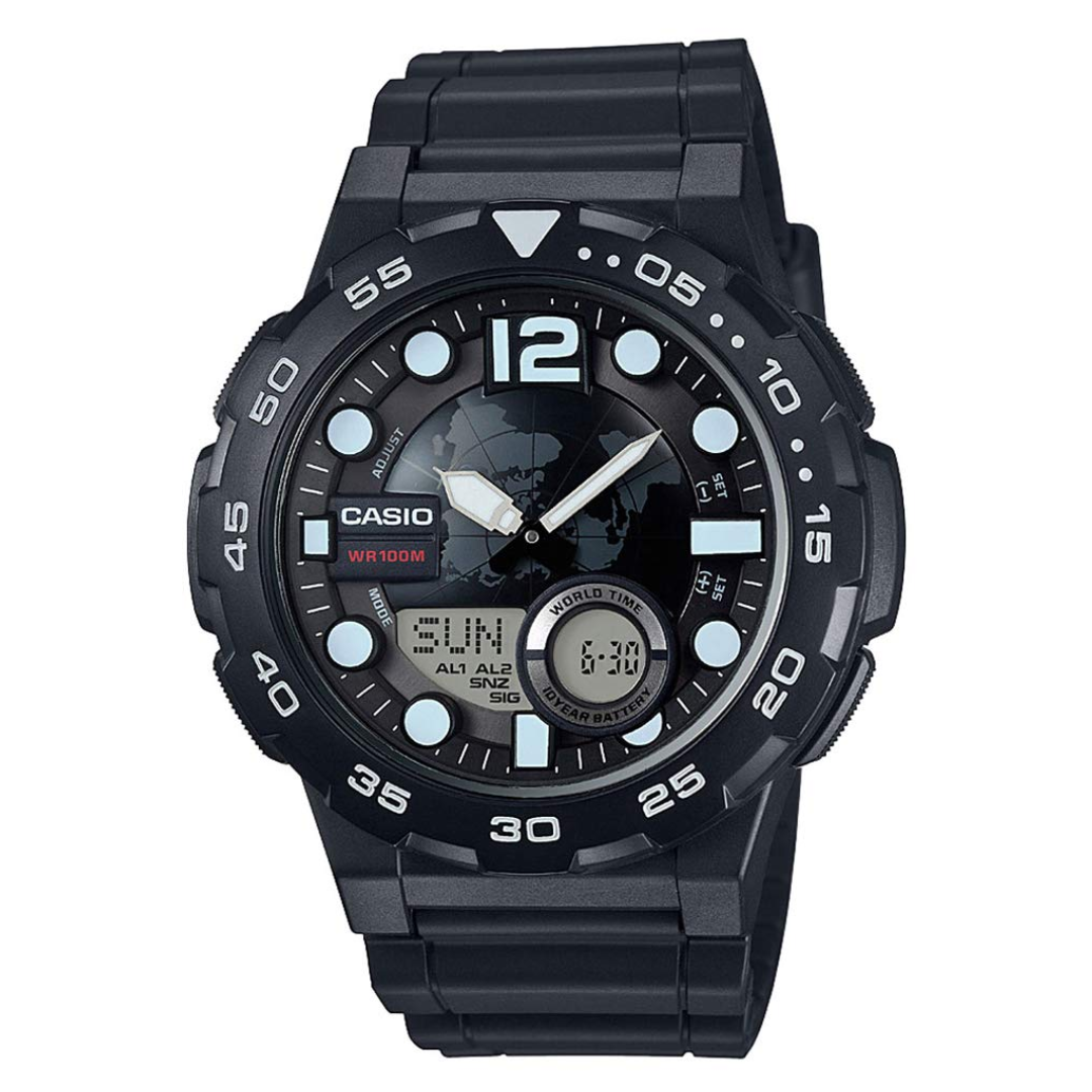 Casio Youth Ana-Digi Black Dial Men's Watch -AEQ-100W-1AVDF - AD204 - KRISHNA WATCH COMPANY