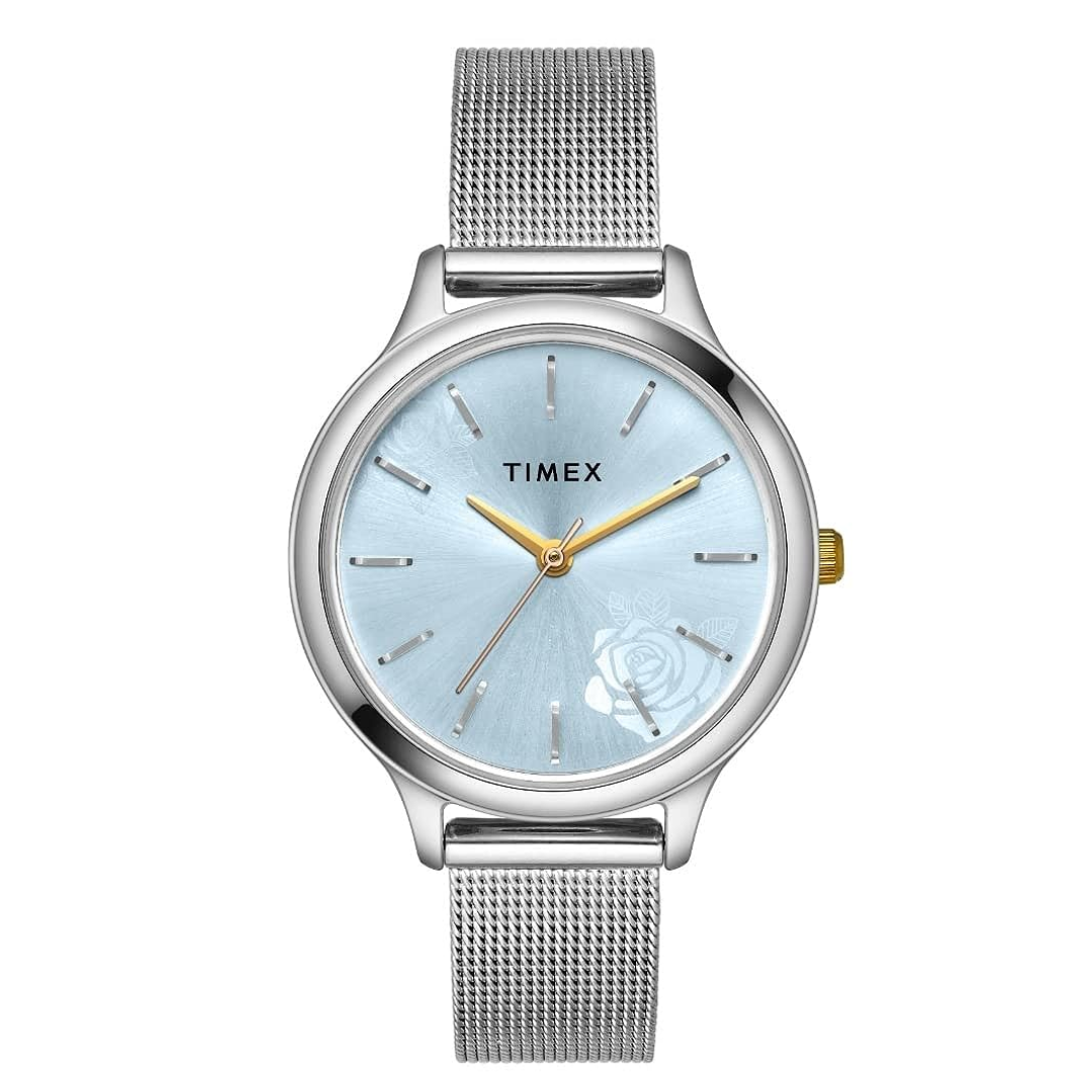 TIMEX Classics Collection 3 Hands Women's Analog Blue Dial Coloured Quartz Watch, Round Dial with 34mm Case Width - TWTL12100 - KRISHNA WATCH COMPANY