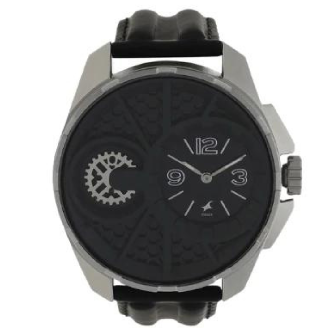 SILVER DIAL BLACK LEATHER STRAP WATCH NG3133SL01 DE823 Krishna