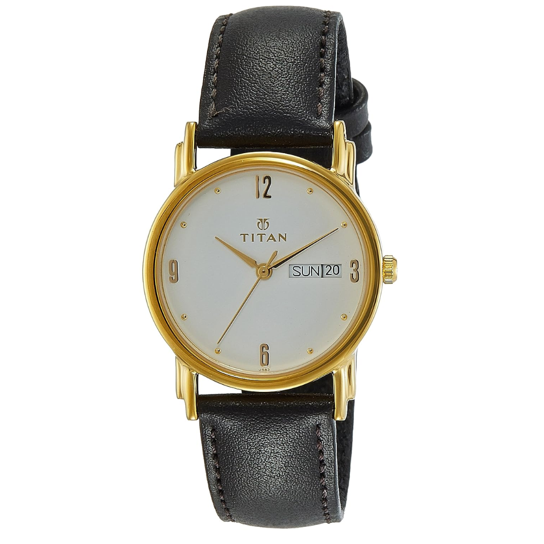 Titan White Dial Brown Leather Strap Watch NL1445YL04 (J583) - KRISHNA WATCH COMPANY