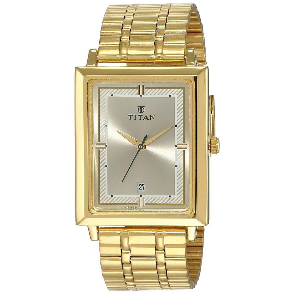 Titan Champagne Dial Golden Stainless Steel Strap Watch - 1715YM02 - KRISHNA WATCH COMPANY