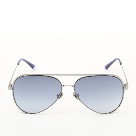 French Connection Blue Lens Aviator Sunglass Full Rim Silver Frame With Gradient (FC 7445 C3)