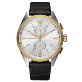 Emporio Armani 43 mm Silver Dial Leather Chronograph Watch - AR11498I