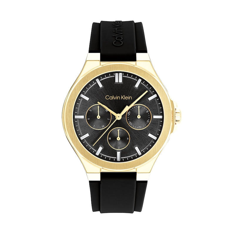 Calvin Klein Vibrancy Crystal Accent Gold-Tone Black Strap Chronograph Watch 25100107 - KRISHNA WATCH COMPANY