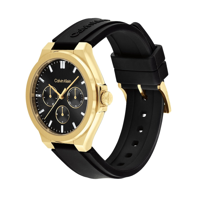 Calvin Klein Vibrancy Crystal Accent Gold-Tone Black Strap Chronograph Watch 25100107 - KRISHNA WATCH COMPANY