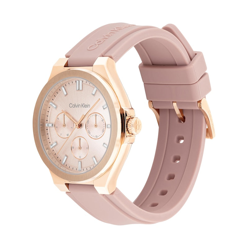 Calvin Klein Vibrancy Crystal Accent Rose-Tone Pink Strap Chronograph Watch 25100108 - KRISHNA WATCH COMPANY