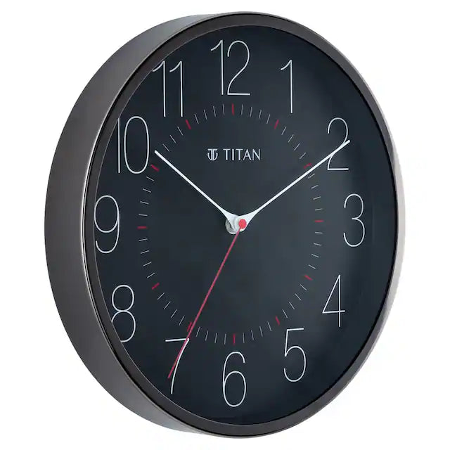 Titan Metallic Black Wall Clock with Slim Hands - 30 cm x 30 cm (Medium) NBW0007MA01A - KRISHNA WATCH COMPANY