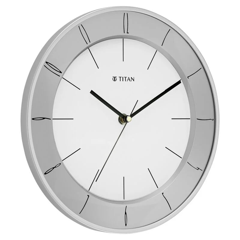 Titan Contemporary Wall Clock White Dial Color Silent Sweep Technology - 27 cm X 27 cm (Small) NSW0010PA02 - KRISHNA WATCH COMPANY