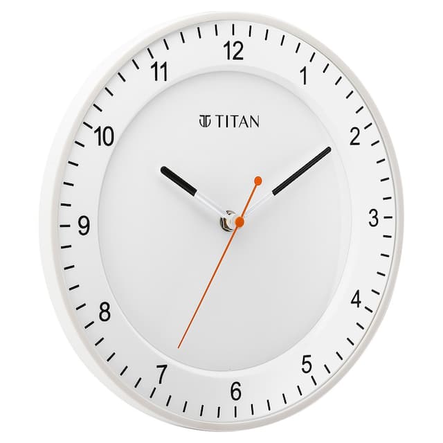 Titan Contemporary White Wall Clock with Domed Glass and Silent Sweep 27 x 27 cm (Small) W0010PA04 - KRISHNA WATCH COMPANY