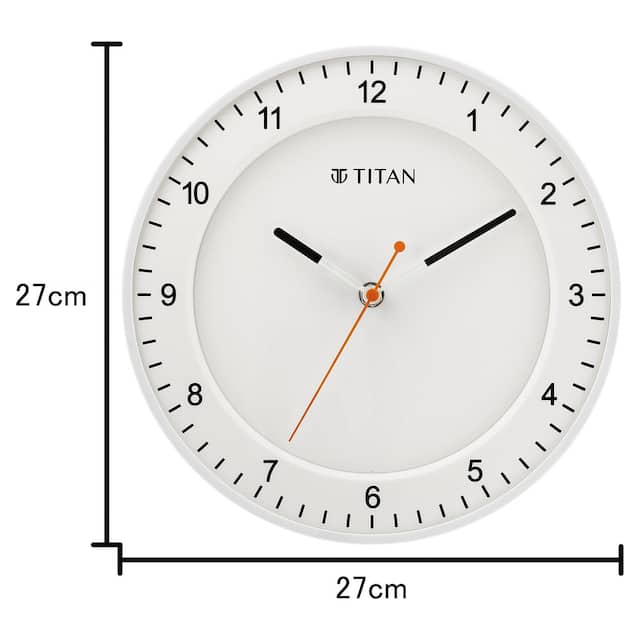 Titan Contemporary White Wall Clock with Domed Glass and Silent Sweep 27 x 27 cm (Small) W0010PA04 - KRISHNA WATCH COMPANY