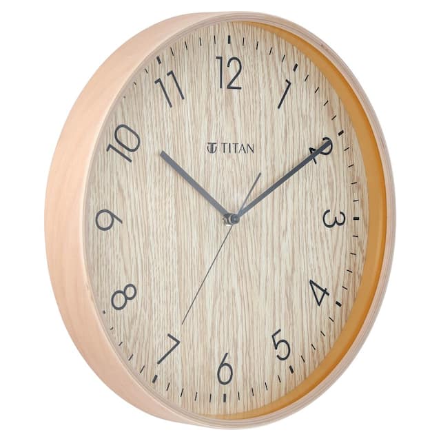 Titan Wooden Brown Wall Clock with Silent Sweep Technology - 31.5 cm x 31.5 cm (Medium) W0023WA01 - KRISHNA WATCH COMPANY