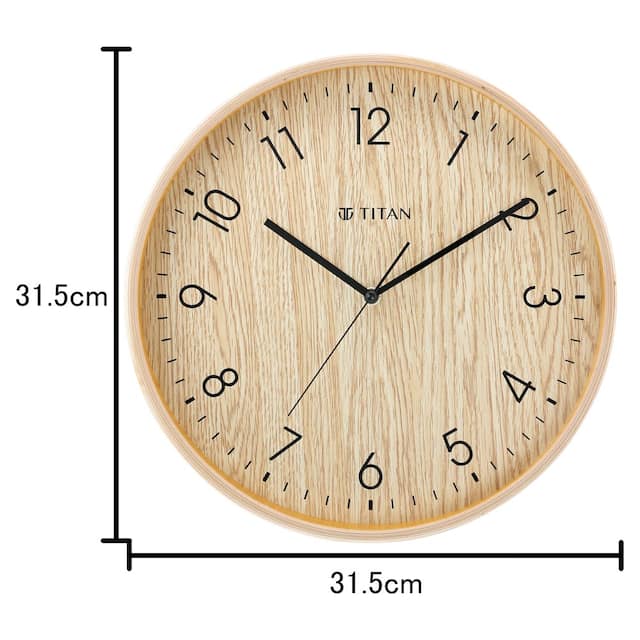 Titan Wooden Brown Wall Clock with Silent Sweep Technology - 31.5 cm x 31.5 cm (Medium) W0023WA01 - KRISHNA WATCH COMPANY